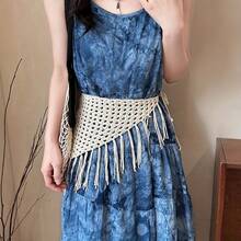 2025 New Triangle Tie Hot Girl Fashion Versatile Scarf Waist Scarf Hip Scarf Headscarf Handmade - 米白色流蘇 - 查看 3