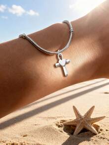 1pc Minimalist 925 Sterling Silver Simple Heart Cross Pendant, DIY Jewelry, Elegant Christmas Gift For Men & Women - Style 4 - View 5