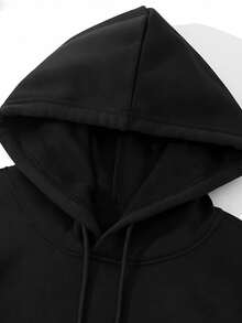 Sudadera informal con capucha para mujer, con cordón ajustable y estampado gráfico, mangas largas y caídas. - Negro - Ver 4