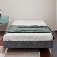 Modern Minimalist Bed Frame, 90x200 Cm, Grey, Dutch Velvet Fabric, Low-Profile Base, Modern Style Bedroom Furniture. Excludes Gas Lift, Headboard, And Mattress. - Grey - View 6