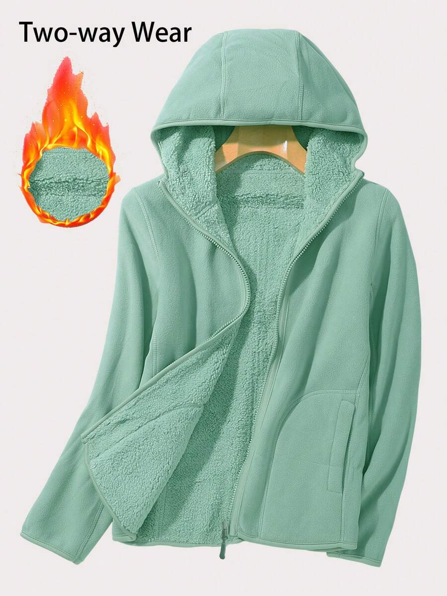 1 Áo khoác hoodie lót nhiệt dành cho nữ, áo khoác ngoài ấm áp, rộng rãi, có thể đảo ngược, thích hợp mặc ở nhà, ngoài trời, đi bộ đường dài, mùa thu/đông - Màu xanh Bạc hà - Xem 1