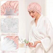 IEOVIEE Gorrito para bañarte de Mujer, Gorro de Baño Impermeable Doble Capa con Diseño Florido Único, Reutilizable para Pelo Largo, Corto o Rizado(Rosa - Fresco) - Multicolor - Ver 3