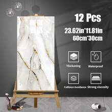 12pcs Waterproof Thick Foam Marble Texture Self-Adhesive Wall Stickers, Vinyl Peel And Stick Wallpaper, Easy To Install And Removable, Suitable For Living Room, Kitchen Backsplash, Bathroom, Home Decor - Multicolor - View 10