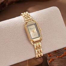 xinyunkou Elegant Commuter All-Gold Women's Watch, Vintage Green Dial Square Quartz Wristwatch - Gold - View 3