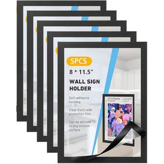 5个8*11.5英寸磁性相框，磁性标牌架，自粘双面展示架，适用于冰箱门窗、玻璃墙、办公室和商店广告展示。