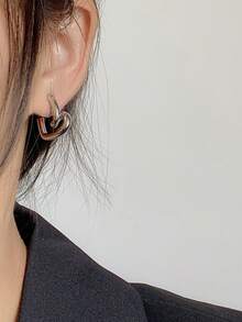 1 paire de boucles d'oreilles clip minimalistes en forme de cœur pour femmes - Argent - Voir 1