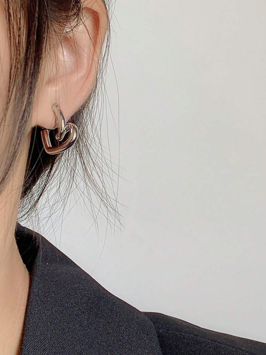 1 paire de boucles d'oreilles clip minimalistes en forme de cœur pour femmes - Argent - Voir 1