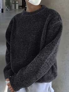 1件青少年男童纯色时尚休闲套头毛衣，通勤百搭，适合秋冬季穿着