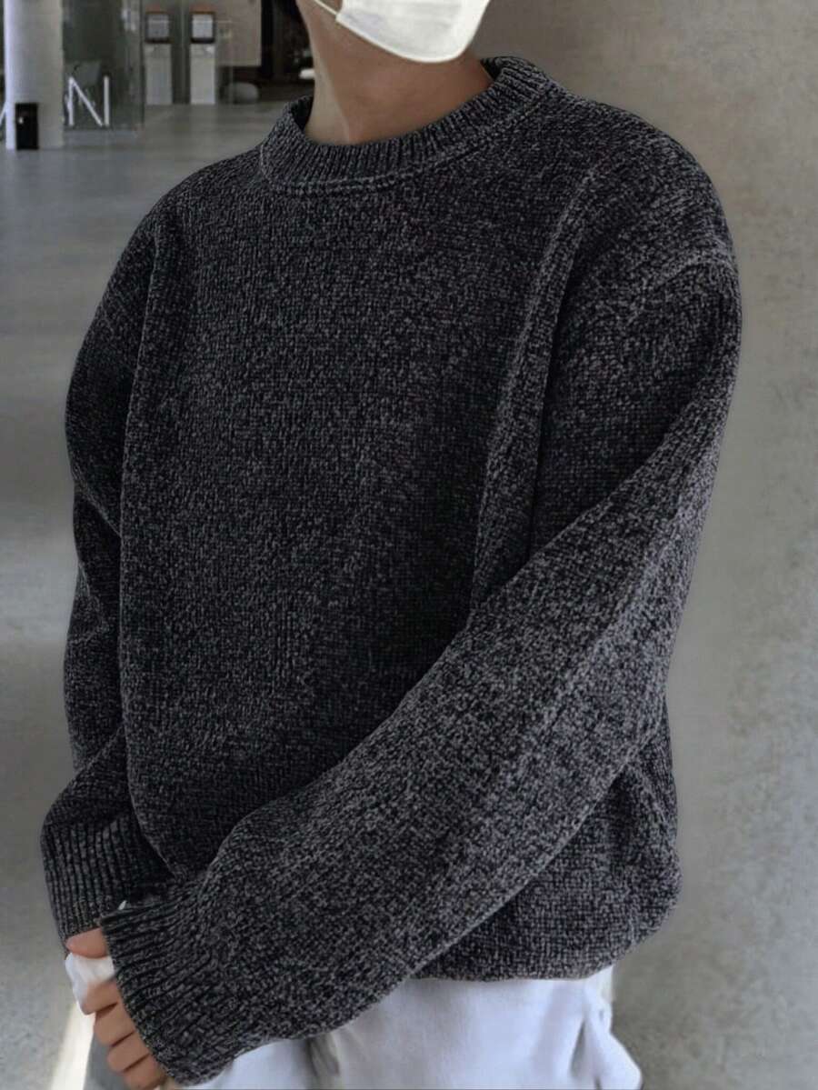 1件青少年男童纯色时尚休闲套头毛衣，通勤百搭，适合秋冬季穿着