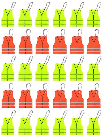 100/50/20/10/5/1pc Reflective Keychain Set, Bright Yellow Reflective Vest Design With Stripes, Iron Alloy Chain Key Chain, Casual Style , Night Light Hanging Ornaments, Perfect For Nighttime Outings, Outdoor Cycling Accessories, Schoolbag Charms And Night-Time Fluorescent Accessories, They Are Suitable As Class Gifts, Holiday Party Favors