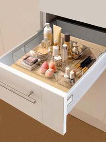 1/2/5/7/11/18/25/37 قطعة من مقسمات الأدراج البلاستيكية الشفافة، مجموعة منظم الأدراج، صناديق تخزين المكياج، مناسبة لتخزين مستحضرات التجميل والمجوهرات والحمام والأغراض الصغيرة، كذلك للغرفة والمكتب - شفاف - مشاهدة 10