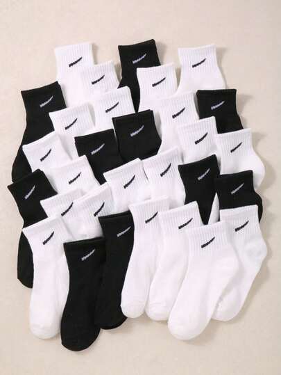 20 Pairs Kids' Black & White Short Socks, Sports Socks, Suitable For Daily Wear/Casual, For Boys & Girls, All Seasons, Breathable, Soft, Comfortable (1-16 Years Old) Boys' Ankle Socks