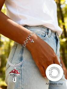 1件简约独特925纯银蘑菇吊坠，DIY饰品，男女皆宜的精美礼物 - 款式7 - 查看 2