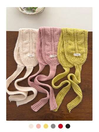 Elegant vintage enfärgat stickat öronskydd för kvinnor, varmt vinteröronskydd med fleecefoder, rosett, stjärna, pompomdekor