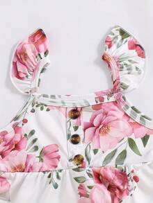 6件套女婴休闲纯色及印花纽扣袖上衣短裤套装，适合夏季日常及户外活动，可作礼物，儿童及女童服装 - 粉色 - 查看 4