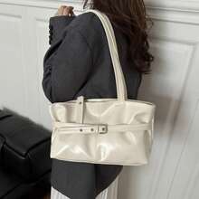Women Shoulder Bag, Large Capacity PU Leather Handbag Soft Tote Bag For Casual Daily - trắng - Xem 4