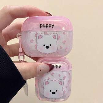 1pc Korean Style Cute Pink Flower & Puppy Anti-Drop Earphone Case + Pendant Bluetooth Earphone Case Compatible With Apple 1st/2nd/3rd/Pro/Pro 2nd Generation, Creative Design For New 4th Generation