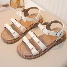 1 Pair Kids Flat Sandals, Casual Simple Hook And Loop Girls Outdoor Open Toe Sandals