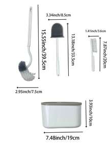 一套四合一马桶刷套装（1个长柄马桶刷、1个硅胶刷、1个凹槽刷、1个防漏马桶刷架），浴室清洁套装，马桶清洁刷，浴室配件，无死角三合一轻巧豪华马桶清洁刷架 - 彩色 - 查看 4