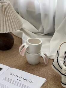 1 pieza Taza de cerámica con diseño de conejo lindo, taza de café de diseño creativo de nicho, taza de desayuno con orejas de conejo Kawaii, rosa y blanco, adecuada para todas las estaciones y escenarios del hogar - Multicolor - Ver 9