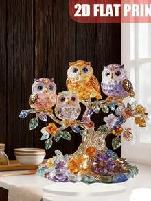 1pc Crystal Owl Decor - Acrylic Desktop Decoration With 2D Flat Printing, Perfect Valentine's Day Gift - Multicolor - View 4
