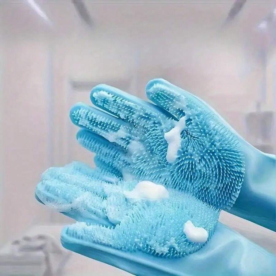 Pet Dog Bathing Gloves, Pet Brush Silicone Bath Massage Brush, Dog Grooming Bathing Supplies, Dog Hair Removal Cleaning Care Gloves, Gentle Scrub Massage, Dense Bristle Design, Household Gloves, Suitable For All Seasons