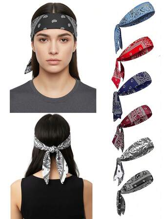 1条男女通用发带，发饰，佩斯利花纹和纯色图案吸汗带，适合运动和健身时佩戴。冬季保暖吸汗发带