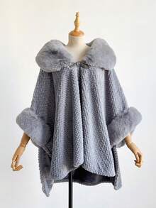 1 قطعة بونشو شال من فرو الأرنب الصناعي ذو ملمس متناسق وأحادي اللون، شال كارديجان سميك دافئ وأنيق للنساء، معطف خارجي ناعم ولطيف للاستخدام اليومي في فصلي الخريف والشتاء