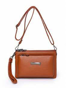 女士多功能纯色单肩包，防水斜挎包，商务休闲收纳包，通勤学生包，黑色公文包，日常使用，旅行多隔层手提包，节日礼物 - 棕色 - 查看 5