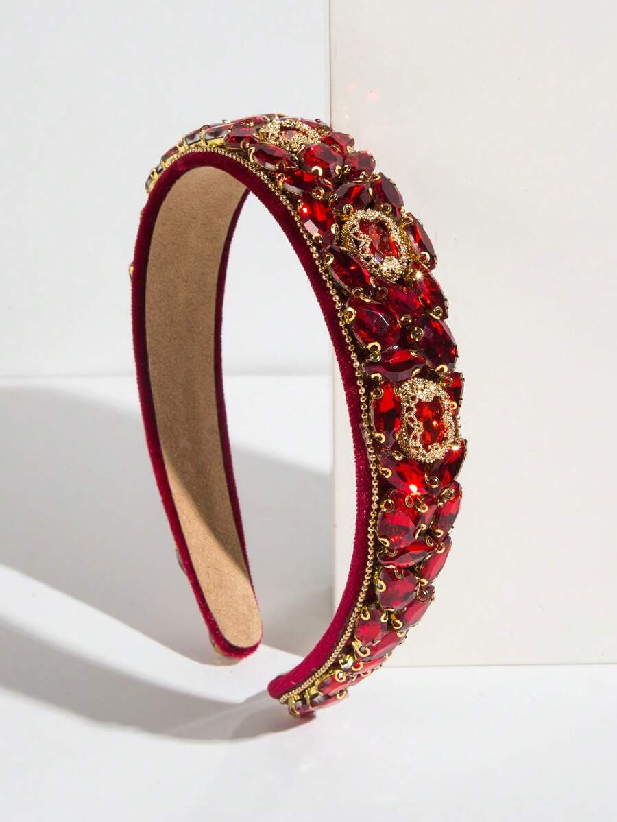 Băng đô cài tóc đính đá lấp lánh phong cách Baroque cổ điển, thích hợp cho phụ nữ diện cùng trang phục dạ hội màu đỏ, phụ kiện tóc thời trang kiểu Âu Mỹ mới, phụ kiện làm đẹp tại nhà. - Đỏ - Xem 1