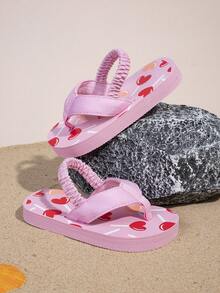 Toddler Girls' Flip Flops With Elastic Strap, Cartoon Heart Pattern, Cute For Daily Wear, Fruit Slice Design, Thick Soft Comfortable Non-Slip Indoor/Outdoor Slippers - Multicolor - View 3