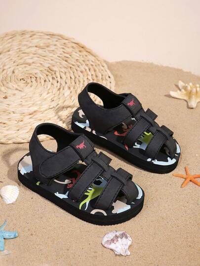 1 par de sandalias casuales de diseño de dibujos animados de EVA para niños, con decoración de dinosaurio linda, suaves y cómodas, ligeras y de secado rápido, adecuadas para uso diario, viajes y playa