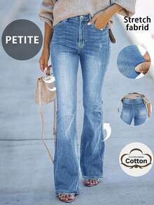 2025 New European & American Minimalist Street Style Casual Everyday Commute Slim Fit Flare Leg Jeans For Petite Women - Medium Wash - View 3