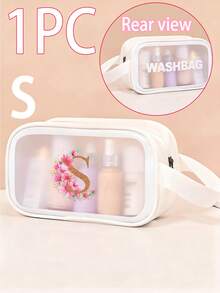1个花卉字母A-Z旅行化妆包，大容量PU化妆包，护肤品和洗漱用品收纳袋，口红和化妆品收纳袋，防水家用医疗包，便携高端旅行包，简约优雅双色多隔层收纳包，适合女性、学生、旅行者，可作为礼物送给朋友、同学、老师、母亲、姐妹，生日、节日礼物 - 白色 - 查看 28