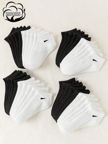 10/15/20 Pairs Of Unisex Socks For Men And Women, Sports Socks, White/Black/Gray Short Socks, Comfortable Ankle Socks With A Slash Pattern,-Absorbing And Breathable Classic Versatile Plain Simple Fashion Socks For Couples, Suitable For Daily Casual Wear. - Black and White - View 5