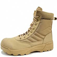 西部风格系带金属孔眼男士军用战术靴 - 卡其色 - 查看 9