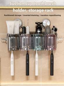 2pcs/3pcs/4pcs Large Capacity Storage Rack, Viral Suction Cup Toothbrush Holder, Wall-Mounted Toothbrush Cup Rack, No Drilling Mouthwash Cup & Toothpaste Organizer, With Rinse Cup