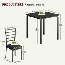 Juego de mesa de cocina de 3 piezas con 2 sillas y estructura de metal, juego de comedor compacto para 2 personas para espacios pequeños, mesas de comedor modernas con superficie impermeable y fácil montaje, color negro - Negro - Ver 4