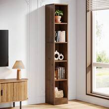 Tribesigns 70.9-Inch Tall Narrow Bookshelf, 5-Tier Solid Wood Corner Bookcase, Freestanding Display Shelves For Home Office, Bedroom, Small Spaces, Brown - 棕色 - 查看 1