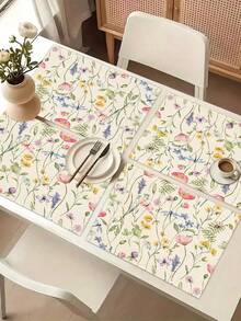 1pc Floral Pattern Printed Table Runner, 4pcs Spring Floral Printed Placemats, Suitable For Holidays, Parties, Birthdays, Dinners, Kitchen & Dining Room Table Decor, All Season Home & Living Decor - Multicolor - View 14
