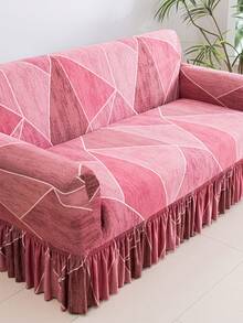 1pc Printed Ruffled Elastic Sofa Cover, Dust-Proof And Dirt-Resistant, Stretch-To-Fit Full Coverage Sofa Protector, Home Decor, Machine Washable