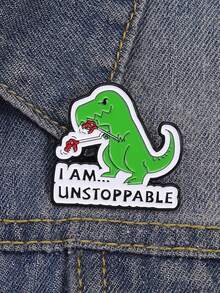 1pc "Unstoppable" Green Dinosaur Brooch, Creative Cartoon Animal Badge, Bag/Clothing Accessory, Daily Jewelry Gift For Friends - Green - View 1