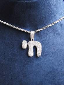 DUBSS 1 件装镶钻 Chai Culture 项链吊坠，男士款，5A 立方氧化锆嘻哈饰品 - 字母 - 查看 4