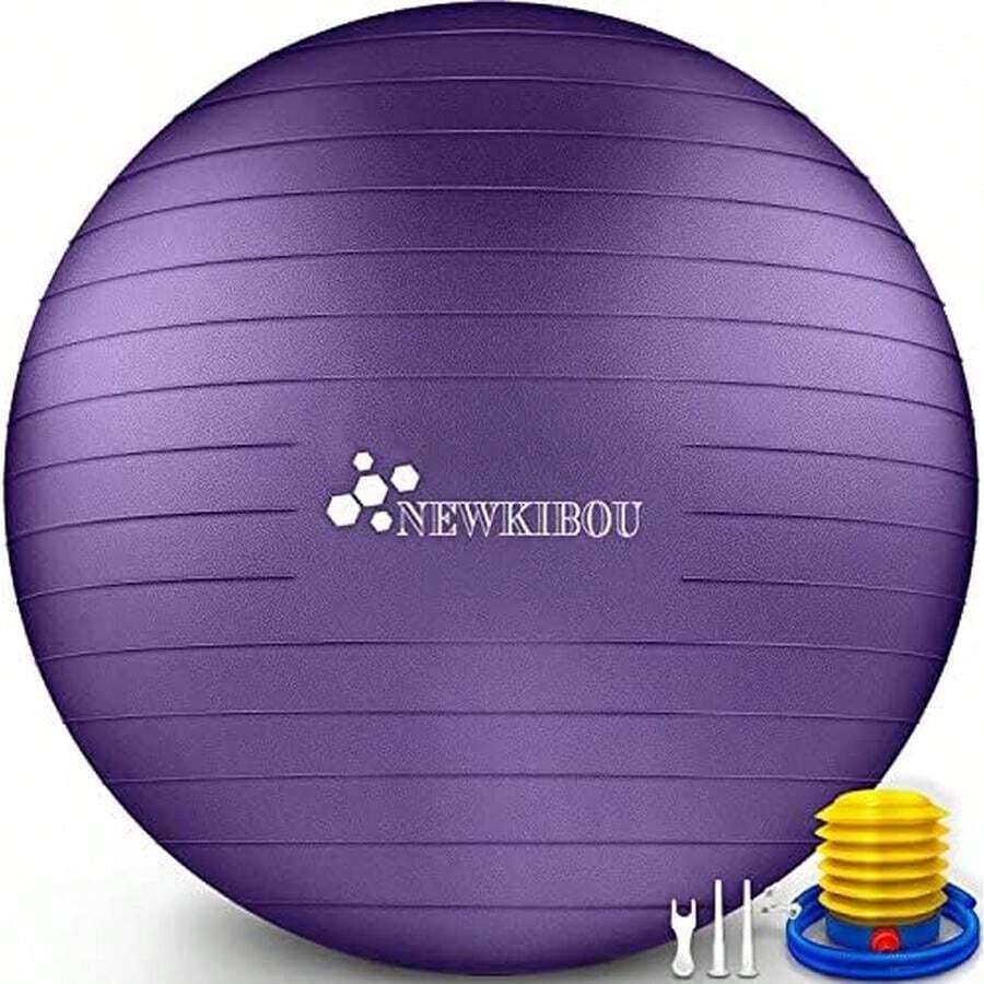 NEWKIBOU Pelota de Pilates (Fitball Anti-Burst) 25cm, 55cm, 65cm, 75cm - Pelota de Ejercicio para Yoga, Embarazo, Abdominales y Ejercicios Básicos - Incluye Bomba de Aire - 55CM-Púrpura - Ver 1