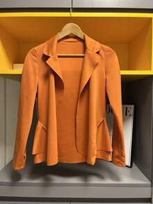 Women's Formal Blazer With Ruffle Details On The Sides, Thick Neoprene Fabric - Orange - View 1