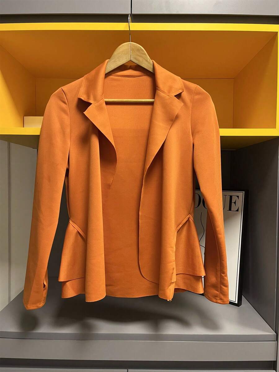 Women's Formal Blazer With Ruffle Details On The Sides, Thick Neoprene Fabric - Orange - View 1