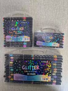 12/24/36/48/60pcs Set New Solid Color Glitter Pens, Handwriting Brush Pens With Thick & Soft Tips, Non-Fading Pearlescent Glitter Pens, Colorful Highlighter Pens For Drawing, Christmas Doodle Pens, Christmas/New Year Gifts, Back To School Supplies, Office Stationery, Desk Accessories - Multicolor - View 12