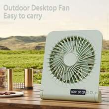 GICOOK مروحة مكتبية محمولة بمنفذ USB، قابلة للتعديل ب- 3 سرعات مع شاشة عرض الوقت، محرك خالي من الفرشاة، مروحة تبريد صغيرة قابلة للطي بمنفذ USB، قابلة للتدوير بهدوء للمكتب والمنزل والغرفة والسكن الجامعي والاستخدام الداخلي/الخارجي، هدية مثالية للصيف - أبيض - مشاهدة 5