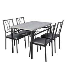 Juego de mesa de comedor de 5 piezas, juego de mesa de cocina y sillas para 4, fácil de limpiar, marco de metal, mesa de madera con sillas suaves, juego de comedor de espacio pequeño para - Gris - Ver 4