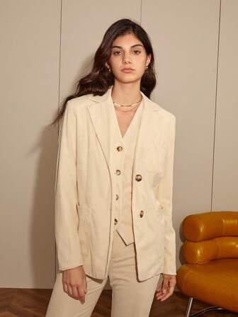 Chaqueta blazer de mujer con cuello puntiagudo y abotonadura sencilla, para otoño/invierno